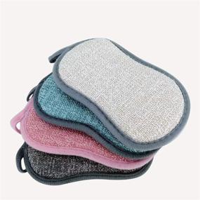 img 4 attached to 🧽 BSUDILOK 4PCS Kitchen Round Sponge, Double-Sided Dishwashing Cloth, Scouring Pad, Multifunctional Household Washing Tool