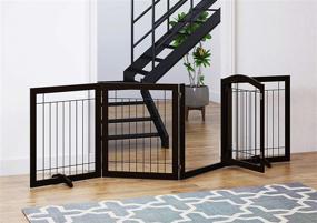 img 3 attached to 🐾 Spirich Extra Wide 96-inch Freestanding Pet Gate with Door Walk Through - Espresso