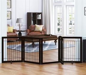 img 4 attached to 🐾 Spirich Extra Wide 96-inch Freestanding Pet Gate with Door Walk Through - Espresso