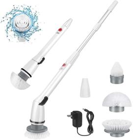 img 4 attached to 🔌 360 Cordless Electric Spin Scrubber with Adjustable Extension Arm, 3 Replaceable Brush Heads - Power Bathroom Scrubber for Shower, Tub, Tile, and Floor