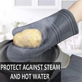 img 3 attached to 🧤 Premium Gray Silicone Oven Mitts - Stay Protected and Comfortable While Baking, BBQ, and Handling Hot Pots - Heat Resistant Gloves with Quilted Liner - 1 Pair