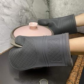 img 1 attached to 🧤 Premium Gray Silicone Oven Mitts - Stay Protected and Comfortable While Baking, BBQ, and Handling Hot Pots - Heat Resistant Gloves with Quilted Liner - 1 Pair