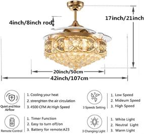 img 1 attached to 🌟 Modern LED Crystal Ceiling Fan with Lights and Remote Control - FANRYO 42 Inch Ceiling Fandelier with 3 Color Changing, 3 Speed Silent Motor Chandelier for Indoor Living Room Bedroom (Gold)