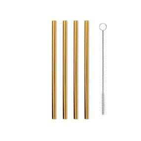 img 4 attached to W&amp;P Porter Stainless Steel Metal Straws with Cleaner Brush, 5 inch 🥤 Gold, Set of 4, Reusable Eco-Friendly Straws, Sustainable & Portable for On-the-Go Use