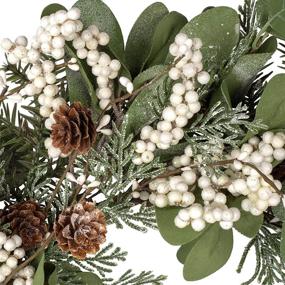 img 2 attached to 🎄 Skrantun 20 Inch Christmas Wreath: White Berry & Pine Cones + Artificial Snow - Winter Door Decorations