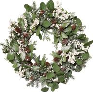 🎄 skrantun 20 inch christmas wreath: white berry & pine cones + artificial snow - winter door decorations logo