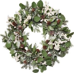 img 4 attached to 🎄 Skrantun 20 Inch Christmas Wreath: White Berry & Pine Cones + Artificial Snow - Winter Door Decorations