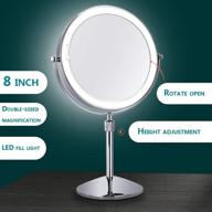 💡 millan rechargeable led lighted tabletop makeup mirror - height adjustable, 8 inch, double sided with 1x and 10x magnification logo