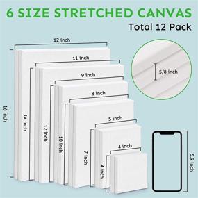 img 2 attached to 🖼️ 12-Pack of Stretched Canvas Boards: 4x4, 5x7, 8x10, 9x12, 11x14, 12x16 Inches - 2 of Each, Blank White Primed Canvas for Acrylic Pouring & Oil Painting, Ideal for Artists and Beginners, Made of 100% Cotton