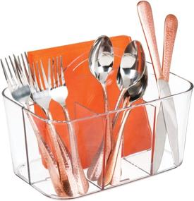 img 4 attached to 🍴 mDesign Clear Plastic Cutlery Storage Caddy Bin with Handle - Kitchen Cabinet and Pantry Organizer for Forks, Knives, Spoons, and Napkins - Lumiere Collection - Ideal for Indoor and Outdoor Use