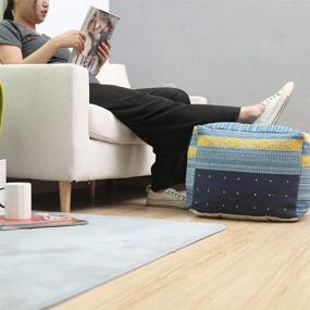 img 1 attached to 🛋️ Riarevt Footstool Pouf: Stylish Blue Knitted Ottoman for Living Room and Bedroom Decor