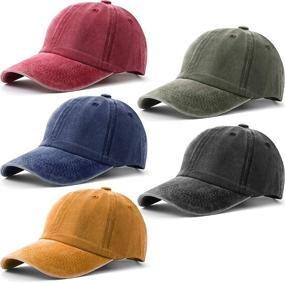 img 4 attached to Vintage Washed Distressed Baseball Cap - Unisex 5-Piece Hat, Adjustable Twill Dad Hat (Color 1)