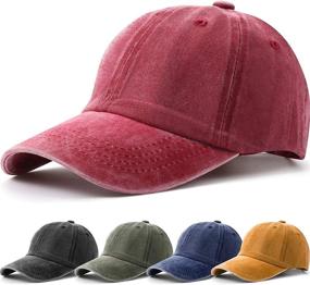 img 3 attached to Vintage Washed Distressed Baseball Cap - Unisex 5-Piece Hat, Adjustable Twill Dad Hat (Color 1)