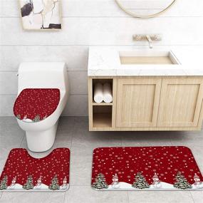 img 1 attached to 🎄 ZEREAA 4 Piece Christmas Shower Curtain Set - Non-Slip Rugs, Toilet Lid Cover & Bath Mat | Shower Curtains with 12 Hooks | Durable Waterproof Bath Curtain | Christmas Trees Snowmen