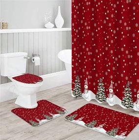 img 2 attached to 🎄 ZEREAA 4 Piece Christmas Shower Curtain Set - Non-Slip Rugs, Toilet Lid Cover & Bath Mat | Shower Curtains with 12 Hooks | Durable Waterproof Bath Curtain | Christmas Trees Snowmen