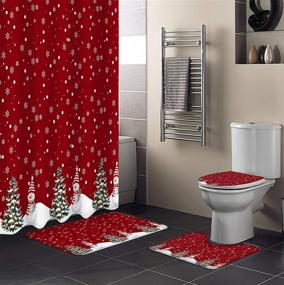 img 3 attached to 🎄 ZEREAA 4 Piece Christmas Shower Curtain Set - Non-Slip Rugs, Toilet Lid Cover & Bath Mat | Shower Curtains with 12 Hooks | Durable Waterproof Bath Curtain | Christmas Trees Snowmen