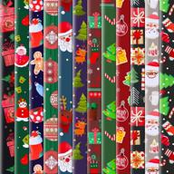 🎁 12-pack folded large christmas wrapping paper sheets - traditional gift wrap, xmas decoration, festive designs for kids - snowman, santa, christmas tree, snowflake, reindeer - 74 x 51cm logo