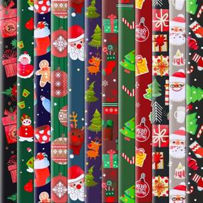 img 4 attached to 🎁 12-Pack Folded Large Christmas Wrapping Paper Sheets - Traditional Gift Wrap, Xmas Decoration, Festive Designs for Kids - Snowman, Santa, Christmas Tree, Snowflake, Reindeer - 74 X 51cm