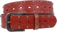 vintage embossed jeans belt with snap-on studs logo