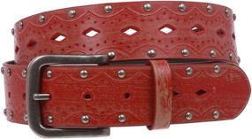 img 1 attached to Vintage Embossed Jeans Belt with Snap-On Studs