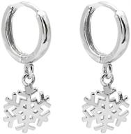 🌸 sterling silver 925 winter flower dangle small hoop earrings - minimalist snowflake theme, fashionable christmas huggie hoops jewelry ideal for women & teens logo