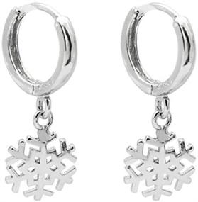 img 4 attached to 🌸 Sterling Silver 925 Winter Flower Dangle Small Hoop Earrings - Minimalist Snowflake Theme, Fashionable Christmas Huggie Hoops Jewelry Ideal for Women & Teens