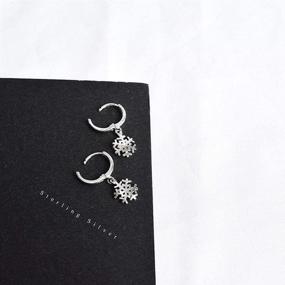 img 2 attached to 🌸 Sterling Silver 925 Winter Flower Dangle Small Hoop Earrings - Minimalist Snowflake Theme, Fashionable Christmas Huggie Hoops Jewelry Ideal for Women & Teens