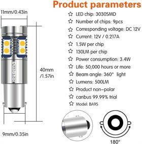 img 3 attached to 🚦 DuaBhoi 2x500LM BA9S LED Bulb - Canbus, 99% Compatibility, Ba9 T4w, 1893 1895 53 57 64111, 3030 Chips - Car Interior Indicator Rear Fog Door Map Reading Dome Parking Lot City Side Marker Light - Amber Yellow