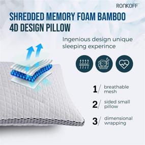 img 3 attached to 🌿 Ronkoff Bamboo Pillows - Adjustable Shredded Memory Foam Cooling Bed Pillow, Premium Bamboo Pillows for Side and Back Sleepers - Neck Pain Relief Sleeper (2-Pack, Queen Size)