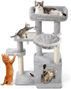 img 4 attached to CATROMANCE 35.4in Multi-Level Cat Tree Tower with Scratching Board, Sisal-Covered Posts, Top Perch, Basket, and Cat Condo - Cat Play House for Indoor Cats and Kittens