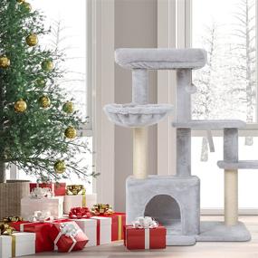 img 3 attached to CATROMANCE 35.4in Multi-Level Cat Tree Tower with Scratching Board, Sisal-Covered Posts, Top Perch, Basket, and Cat Condo - Cat Play House for Indoor Cats and Kittens