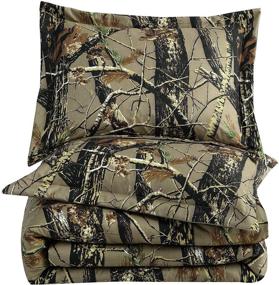 img 4 attached to 🌲 Salem Cabin Lodge Forest Woods Comforter Set - Nature Camo Tree Leaves Print Soft Microfiber Bedding - Natural, Twin