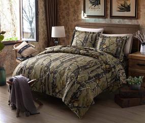 img 3 attached to 🌲 Salem Cabin Lodge Forest Woods Comforter Set - Nature Camo Tree Leaves Print Soft Microfiber Bedding - Natural, Twin