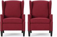 🪑 set of 2 christopher knight home ellyn fabric recliners in deep red with dark brown finish логотип