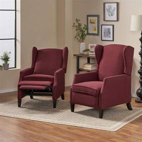 img 3 attached to 🪑 Set of 2 Christopher Knight Home Ellyn Fabric Recliners in Deep Red with Dark Brown Finish