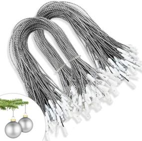 img 4 attached to 200pcs Silver Christmas Ornament Hooks Hangers with Precut Hanging Ribbon and Snap Fastener - Ideal for Decorating Christmas Trees