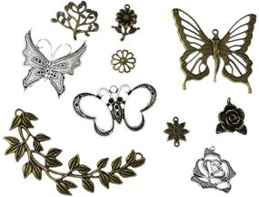 img 2 attached to 🦋 Kinteshun Butterfly and Flower Leaf Charm Pendant Set for DIY Jewelry Making Accessories (29pcs, in Silver and Bronze Tones)