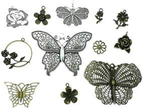 img 1 attached to 🦋 Kinteshun Butterfly and Flower Leaf Charm Pendant Set for DIY Jewelry Making Accessories (29pcs, in Silver and Bronze Tones)