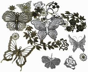 img 4 attached to 🦋 Kinteshun Butterfly and Flower Leaf Charm Pendant Set for DIY Jewelry Making Accessories (29pcs, in Silver and Bronze Tones)