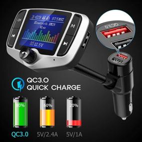 img 2 attached to 🚗 Nulaxy KM29 Silver Bluetooth FM Transmitter with 1.8 Inch Display, Car Charger Adapter, Wireless Bluetooth Receiver Hands-Free Kit, QC3.0 & 5V/2.4A, USB Drive and SD Card Support, Aux Input & Output