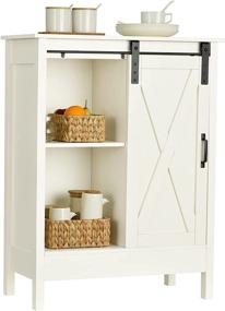 img 4 attached to 🚪 ELONG HOME Sliding Door Buffet Cabinet: Farmhouse Storage for Kitchen, Bathroom & Living Room