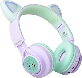 img 1 attached to Riwbox CT-7S Cat Ear Bluetooth Headphones for Kids - 85dB Volume Limiting, LED Light Up Wireless Headphones, Over Ear with Microphone for iPhone, iPad, Kindle, Laptop, PC, TV (Purple/Green)