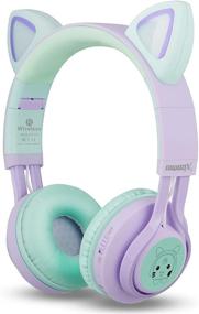 img 2 attached to Riwbox CT-7S Cat Ear Bluetooth Headphones for Kids - 85dB Volume Limiting, LED Light Up Wireless Headphones, Over Ear with Microphone for iPhone, iPad, Kindle, Laptop, PC, TV (Purple/Green)