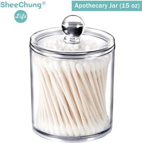 img 3 attached to Convenient 2 Pack of 15 Oz. Qtip Dispenser Apothecary Jars with Labels - Clear Plastic Acrylic Jar for Bathroom Storage of Qtips, Cotton Balls, Swabs, and Rounds (2 Pack of 15 Oz., Small Size)