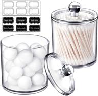 convenient 2 pack of 15 oz. qtip dispenser apothecary jars with labels - clear plastic acrylic jar for bathroom storage of qtips, cotton balls, swabs, and rounds (2 pack of 15 oz., small size) logo
