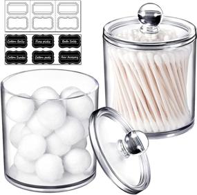 img 4 attached to Convenient 2 Pack of 15 Oz. Qtip Dispenser Apothecary Jars with Labels - Clear Plastic Acrylic Jar for Bathroom Storage of Qtips, Cotton Balls, Swabs, and Rounds (2 Pack of 15 Oz., Small Size)
