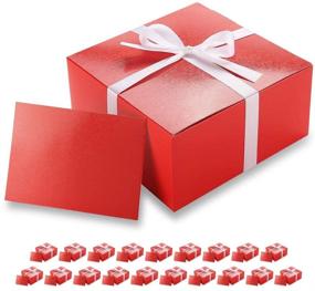 img 4 attached to 🎁 PACKHOME 20 Red Gift Boxes - 8x8x4 Inches, Bridesmaid and Christmas Gift Boxes with Lids, Perfect for Gifts, Crafting, Cupcakes. Includes Greeting Cards and Satin Ribbons (Glossy with Embossing)