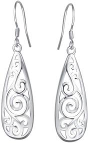 img 4 attached to ✨ FANCIME Sterling Silver Drop Earrings – Lightweight Polished Dangles for Women & Girls: Fine Jewelry Gifts, Filigree Knots, Twisted Hoops & Teardrop Ovals