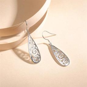 img 2 attached to ✨ FANCIME Sterling Silver Drop Earrings – Lightweight Polished Dangles for Women & Girls: Fine Jewelry Gifts, Filigree Knots, Twisted Hoops & Teardrop Ovals