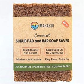 img 4 attached to 🧼 Marasol 4-Pack Soap Saver and Scrub Pad: Coconut Fiber, Compostable, Zero Waste, Bar Soap Holder, Non-Scratch Scour Pad, Vegetable Brush